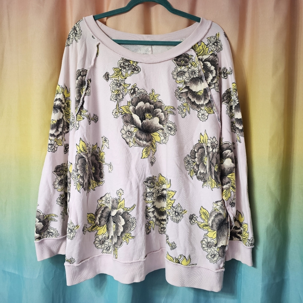 Free People Go On Floral Sweatshirt Pastel Pink Size SMALL - Picture 4 of 9